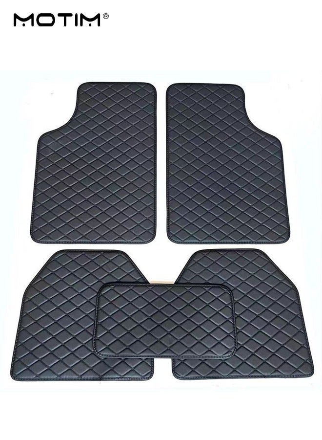Motim 5 Pcs Leather Car Floor Mat Set for Cars SUVs and Trucks, Waterproof Car Flooring, Car Floor Liners All Weather Protection, Suitable for Most Vehicles, Black - Image 1